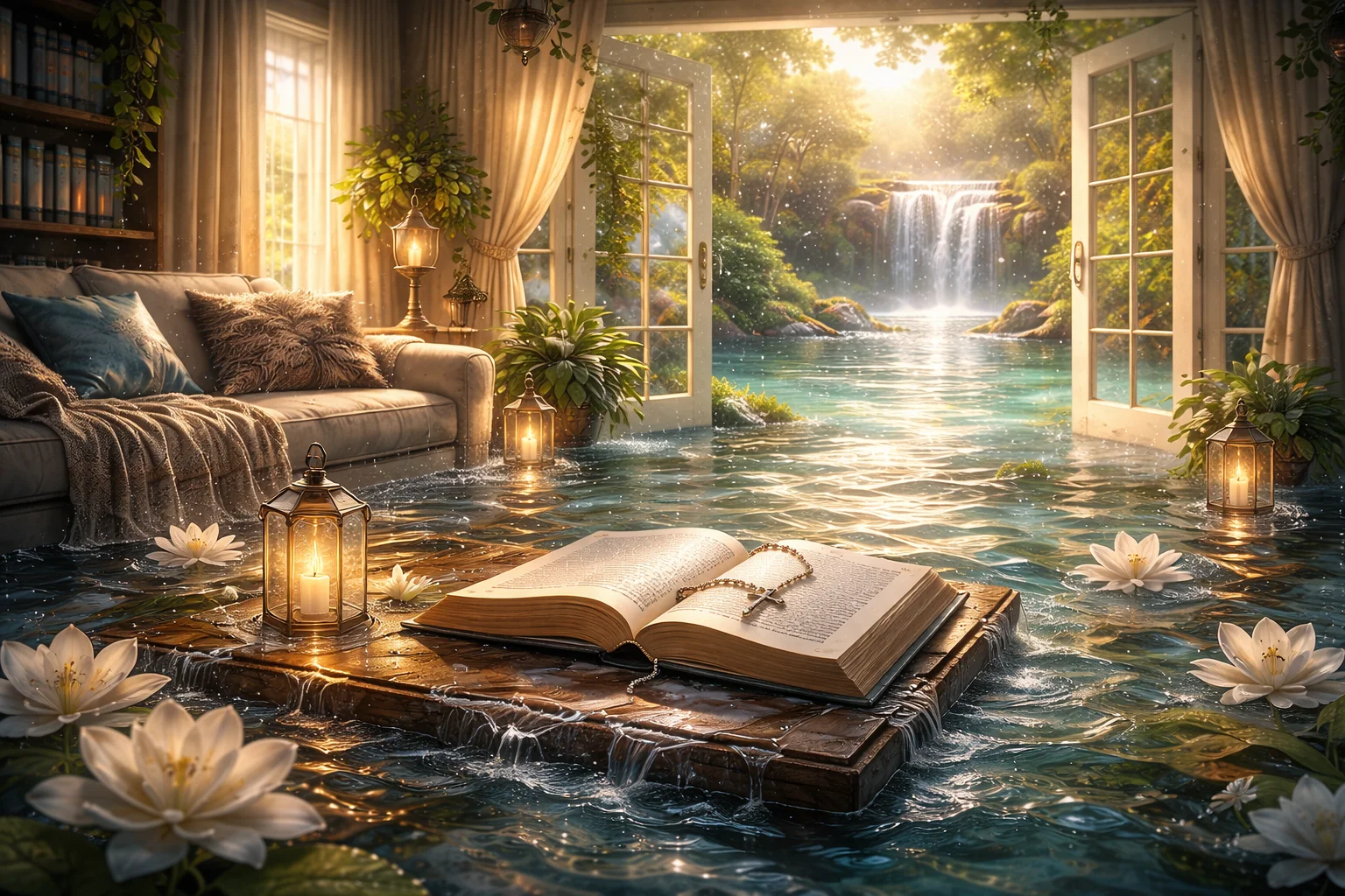 dream about water inside or outside house