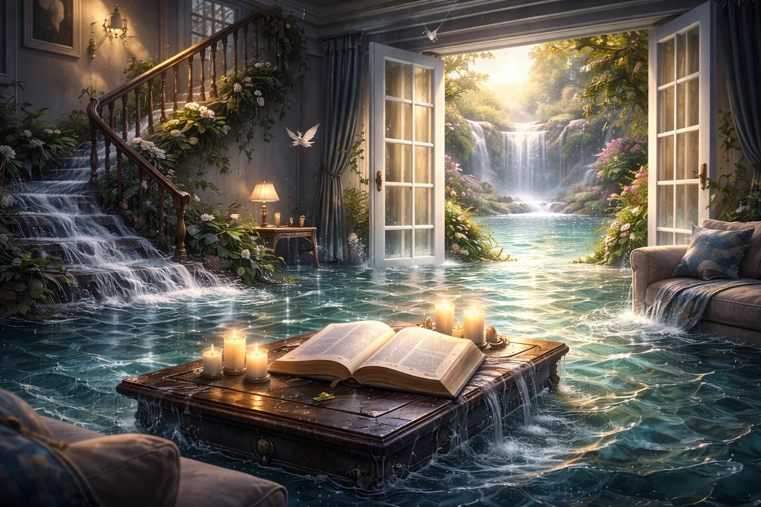 dream about water inside or outside house